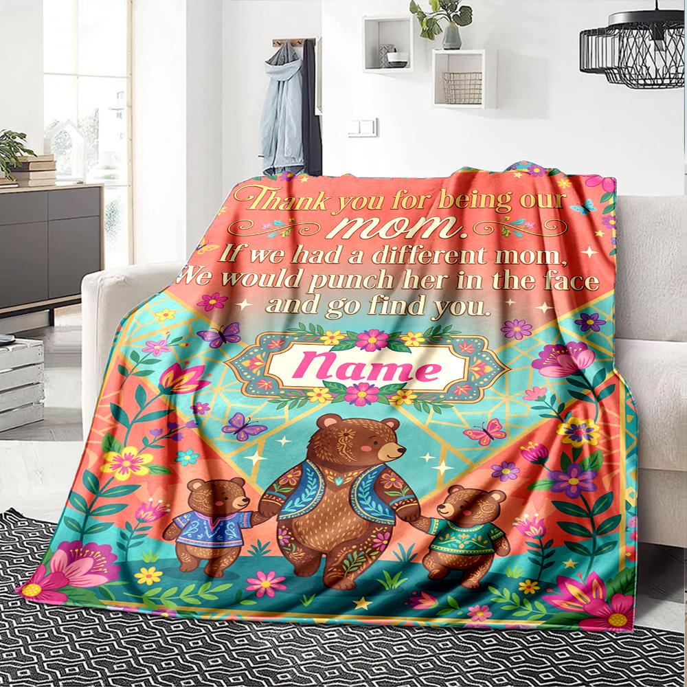 Thank You Mom Appreciation Card Customize Your Name Blanket Soft Warm Cozy Versatile For Sofa Couch Office Bed Picnics Ideal For All Seasons Warmthful