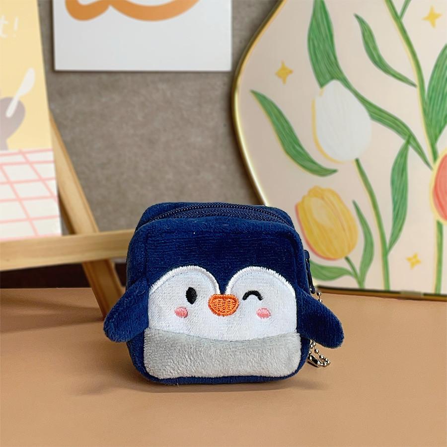 Cute Square Penguin Coin Purse With Earphone And Data Cable Organizer For Girls And Boys