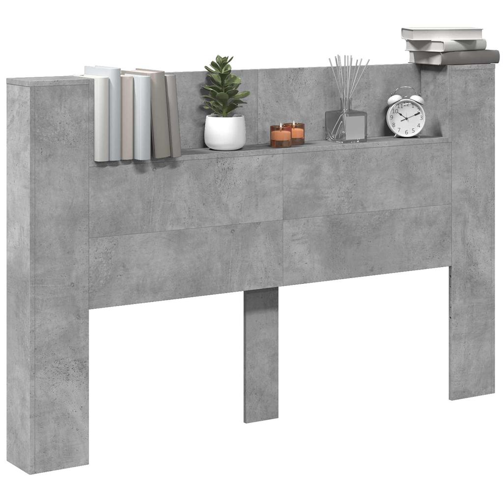 Headboard with Storage and LED Lighting Concrete Grey Wood Based Material