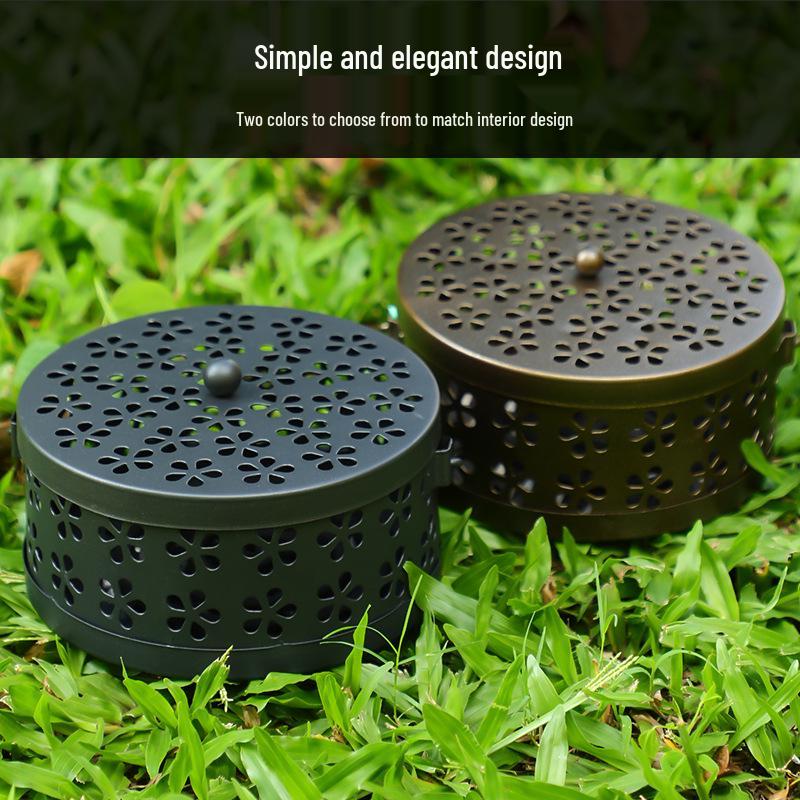 Iron Art Fireproof Mosquito Coil & Incense Holder: Large, Anti-Scald Tray with Lid