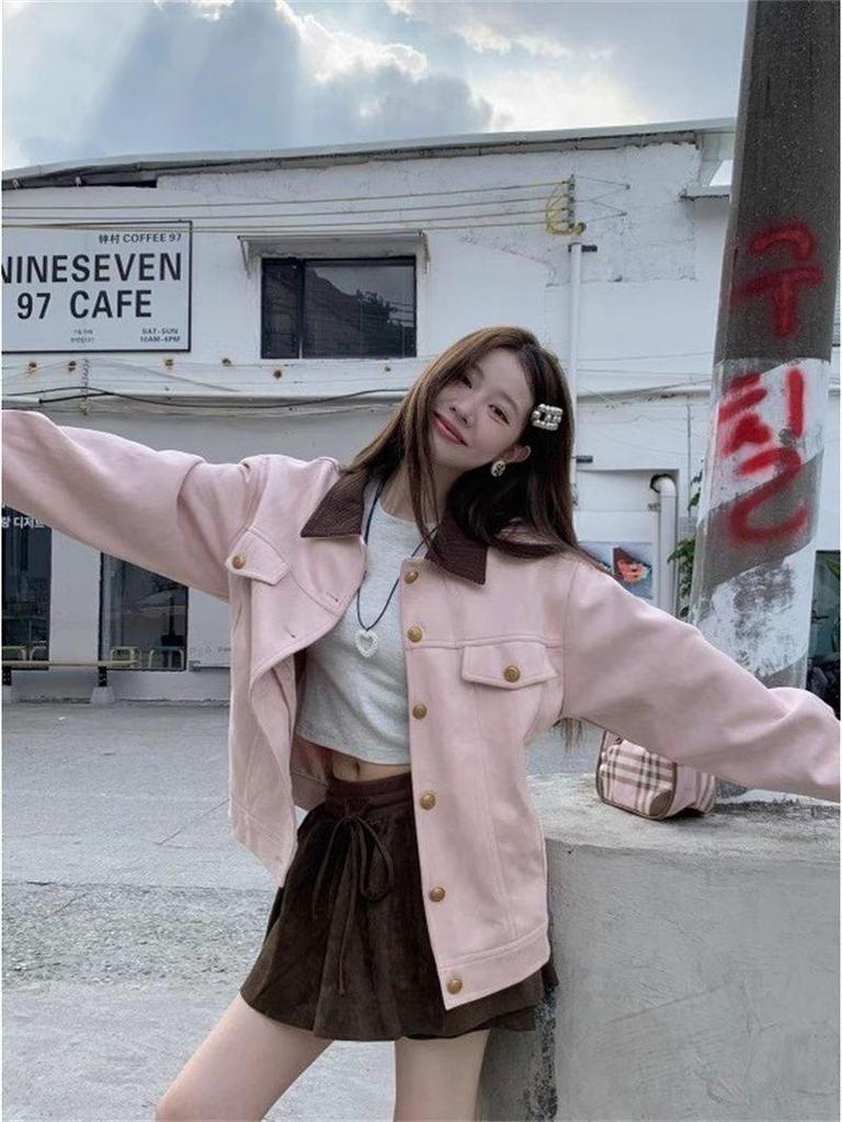 Pink Korean Style Cardigan - Early Autumn Workwear Jacket
