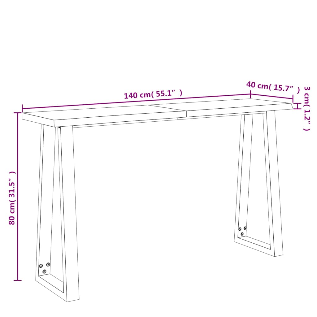 Console Table with Live Edge 140 x 40 x 80 cm Solid Acacia Wood