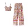 Bohemian Style Print Tassel Hem Women's Set - Round Neck, Slim Fit, Spring/Summer Edition
