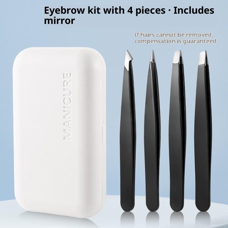 4 Pcs Stainless Steel Eyebrow Clip Tweezers Set Eyebrow Tweezers Eyebrow Trimming Set Beauty And Grooming Tools With Mirror Case