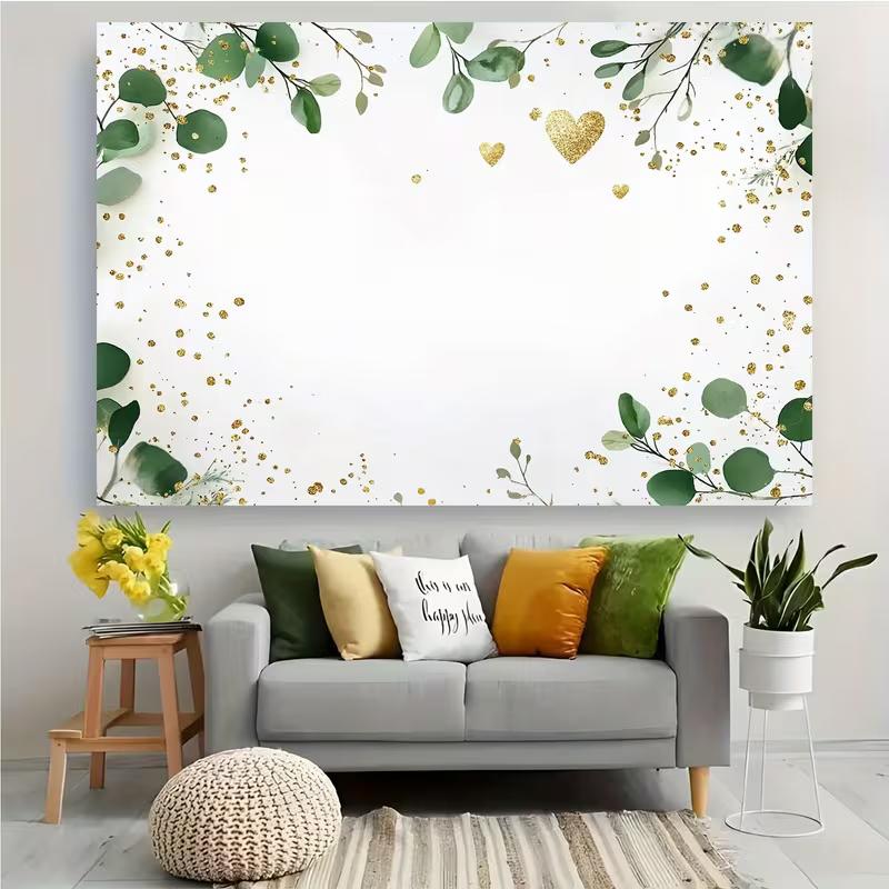 2D Green Leaves and Gold Glitter Backdrop Engagement and Baby Shower Photography Background