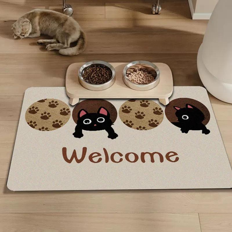 Large Cartoon Pet Placemat for Cats and Dogs - Spill-Proof, Absorbent, Non-Slip, Easy-to-Clean.