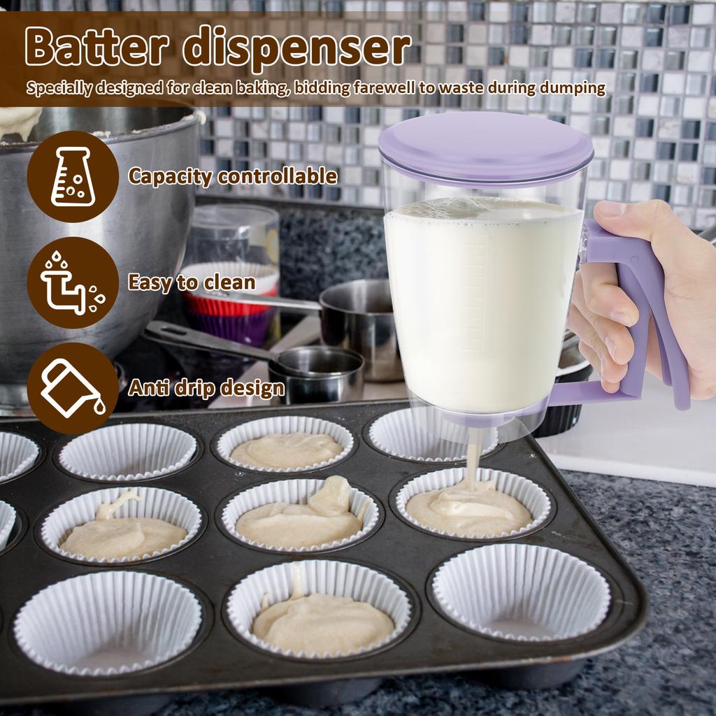 Pancake Batter Dispenser with Squeeze Handle 30.43 oz Batter Separator Baking Tools for Pancakes Cupcake Waffle Muffin Mix Cake