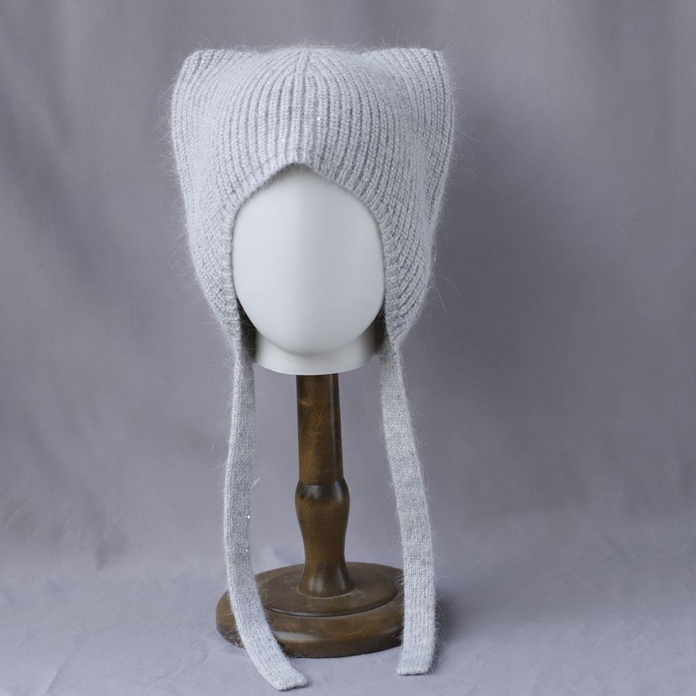 Cute Ear Protection and Warm Cat's ears Rabbit Hair Knitted Hat Fashion Women in Autumn and Winter