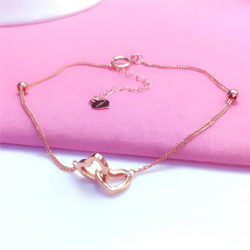 Rose Gold-Plated Purple Gold Women'S Exquisite Peach Heart-Shaped Bracelet Fashion Colored Gold Jewelry