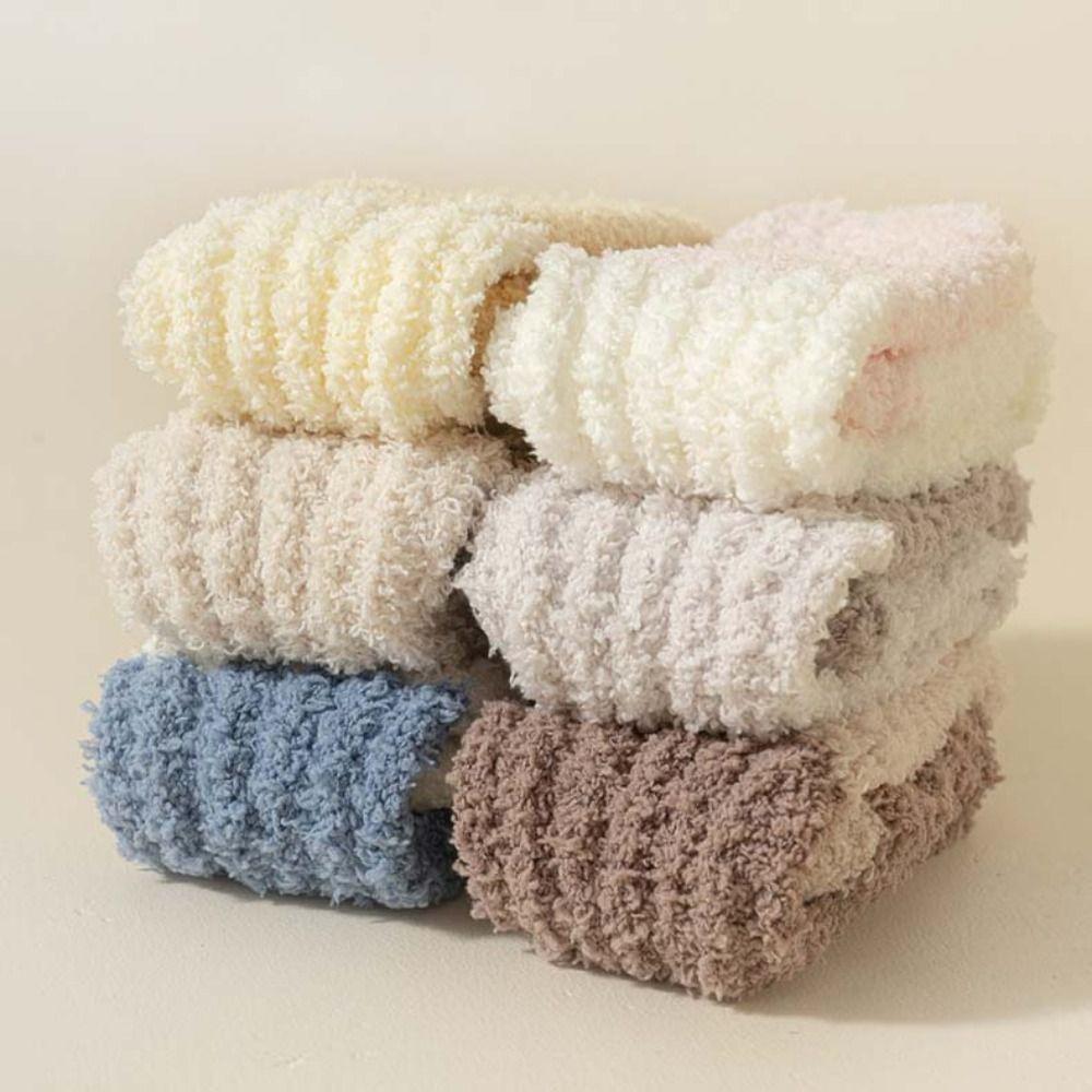 2Pairs Thicken Warm Coral Fleece Stockings Winter Long Tube Socks Cute Floor Plush Stockings  Winter