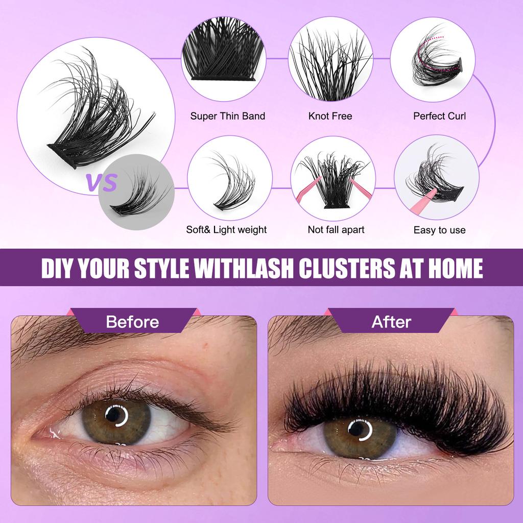 30D100D Dense Single Cluster False Eyelash Set 10-16Mm Curled Diy Segmented Eyelashes