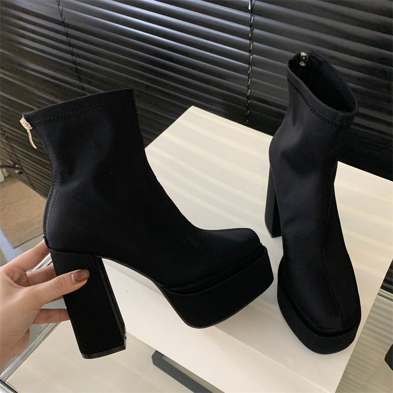 Eilyken  New Fashion Sexy Women Ankle Boots Chunky Platform Heels Zipper Punk Short Booties Shoes  Mujer