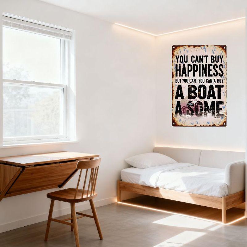 Vintage You Can't Buy Happiness But You Can Buy a Boat Awesome Metal Tin Sign Distressed Rust Blue Paint Wall Decor for Bar Man