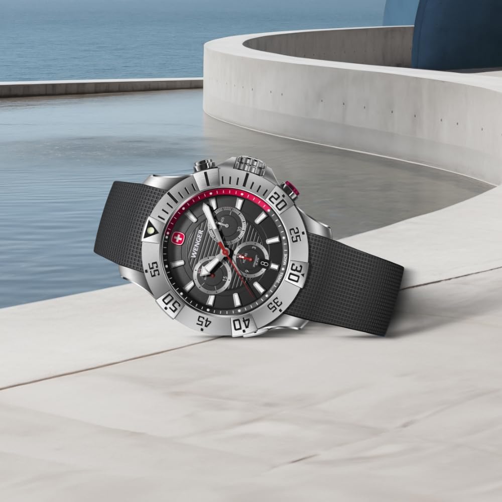 WENGER SEAFORCE CHRONO Klokke Quartz Analog Rustfritt Stål Urkasse Svart Urskive Svart Silikonstropp 200m Vanntett 3 års garanti Svart Herre