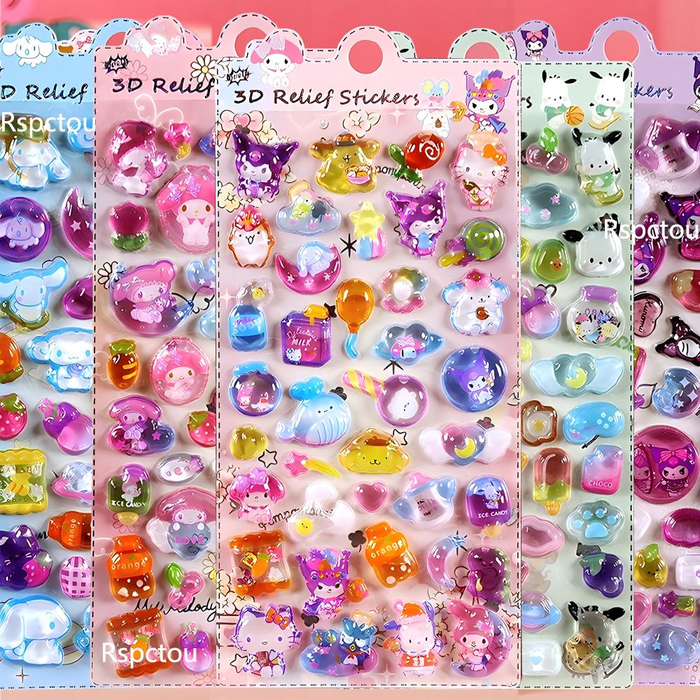 Kawaii Kuromi Pochacco Cinnamoroll Crystal Stickers Sanrio 3D Relief Decals Cute Decorative Stationery Planner Phone Case
