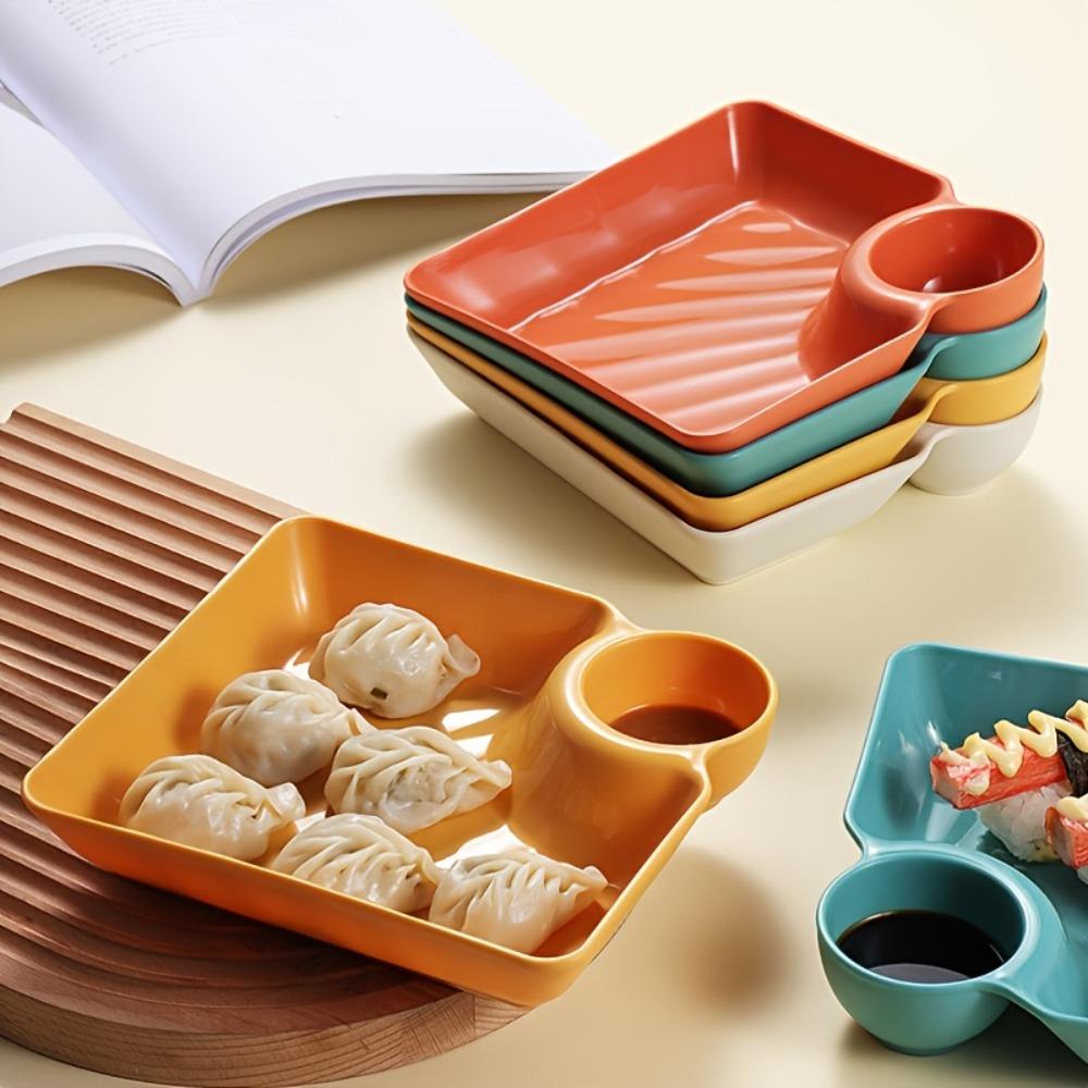 1/4pcs, Dumpling Plate With Sauce Dish, Potato, Water, Dumplings, Plate With Vinegar, Dinner Plate