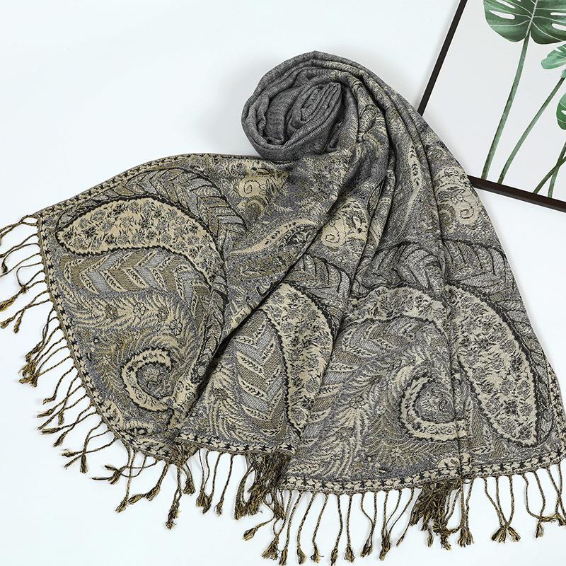 Jacquard tassel shawl spring and autumn thickened large cotton and linen women's shawl scarf dual-purpose