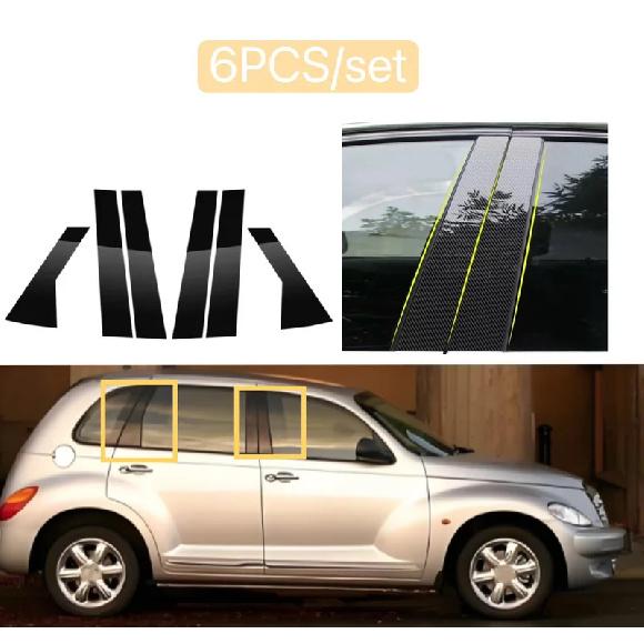 6PCS Glossy Black Carbon Pillar Posts Fit For Dodge PT Cruiser 2000-2010 2011 2012Car Door Window Column BC Trim Sticker Cover