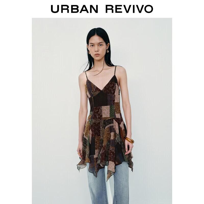 UR2026 Women s Retro Spliced Irregular Camisole Dress S