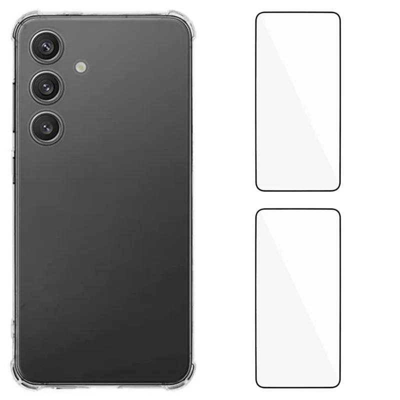 

For Samsung Galaxy S25 FE TPU Case WANLONFENG WL3 Series 1.5mm Phone Cover with 2Pcs Tempered Glass Films Transparent