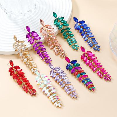 Pendientes de Diamantes de Colores Florales: Elegante Diseño de Hoja Larga, Accesorios Perfectos para Banquetes para Mujeres