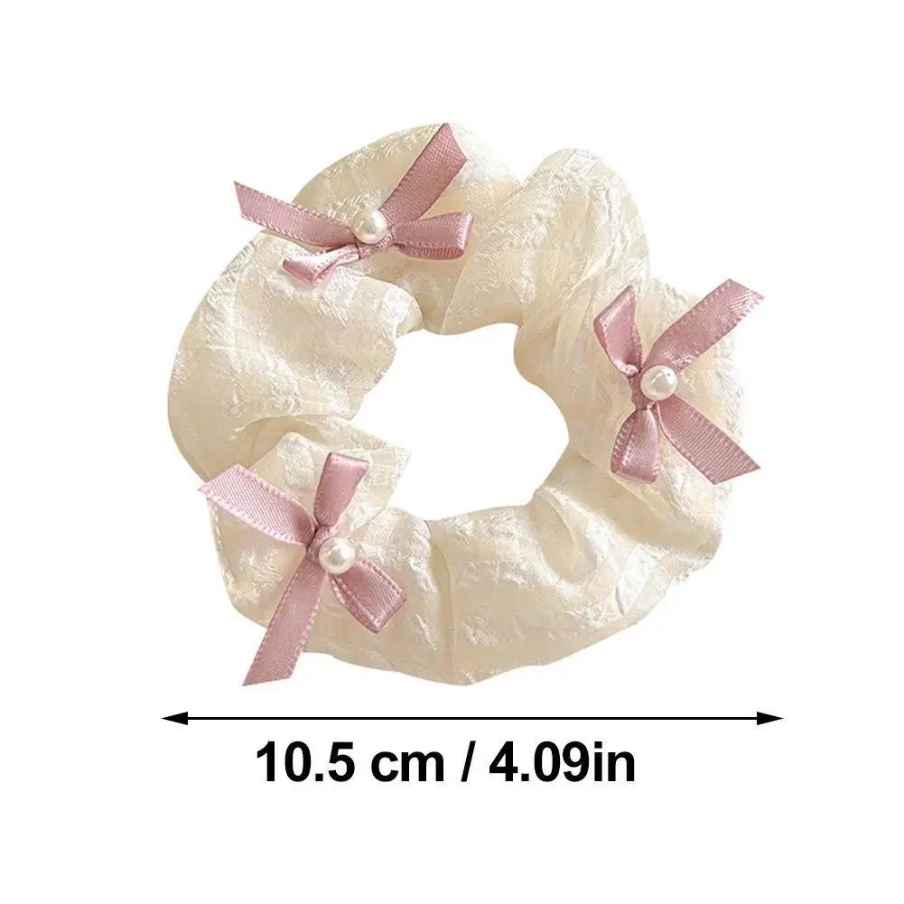Sweet Pink and White Checkered Bow Large Intestine Hair Band High Appearance Level Hair Tie High Elasticity Rubber Band Headwear