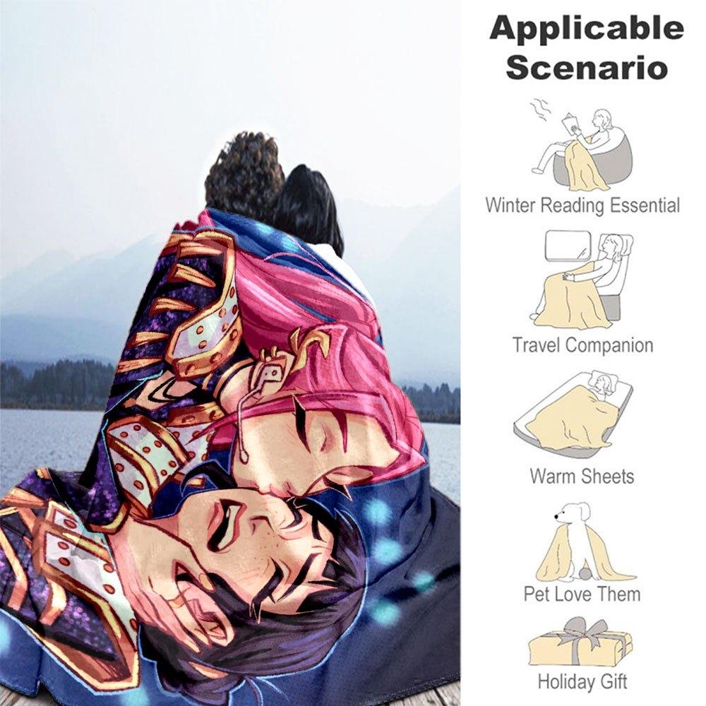 "Vibrant Anime Couple Hug T-Shirt - Cute Manga Lovers Gift Tee"Blanket Lightweight Flannel Throw Blanket for Sofa, Bed, Travel, Camping, Liv