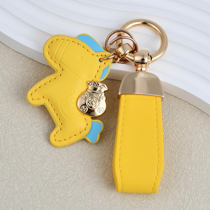 Immediately rich hand rope keychain, leather cartoon pony pendant couple bag Internet celebrity car keychain