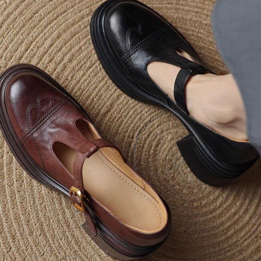 2025 Retro T-Strap Chunky Heel Mary Jane Women's Black Platform Shoes