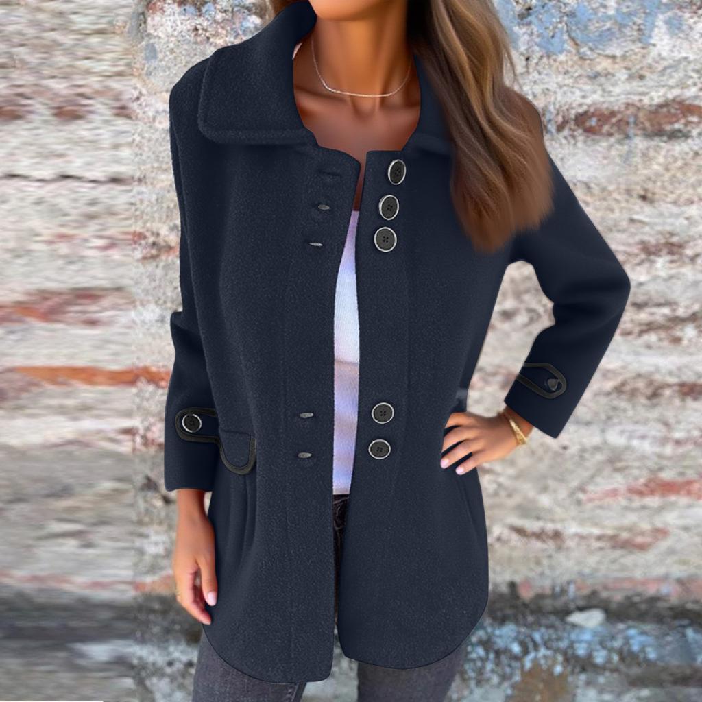 Women's Solid Color Button Lapel Single Breasted Long Sleeved Jacket