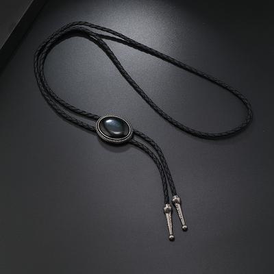 1 Peça Gravata Bolo de Cowboy Ocidental Colar de Couro Vintage Para Homens Pedra Acrílica Gema Retro Colar Polo