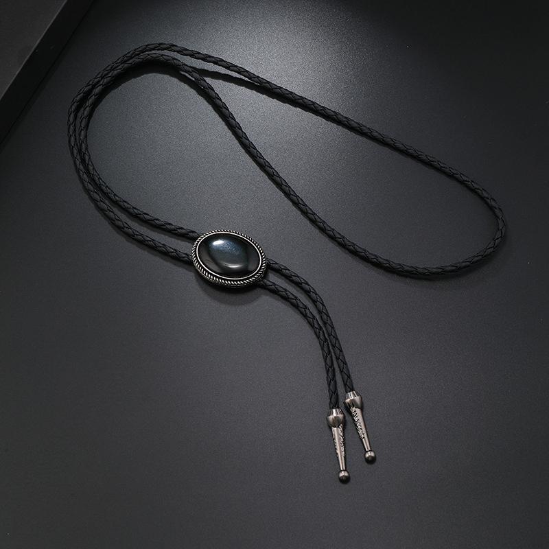 1 Piece Western Cowboy Bolo Tie Vintage Leather Necklace For Men Retro Acrylic Gemstone Polo Necklace