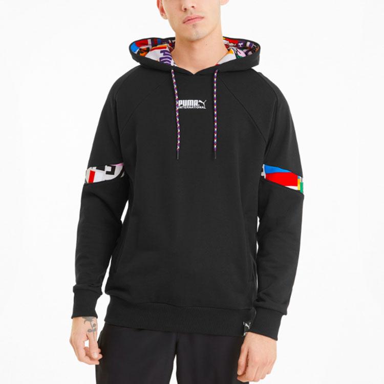 Puma Intl Sports Stitching Printed Hooded Sweatshirt Black 531330-01