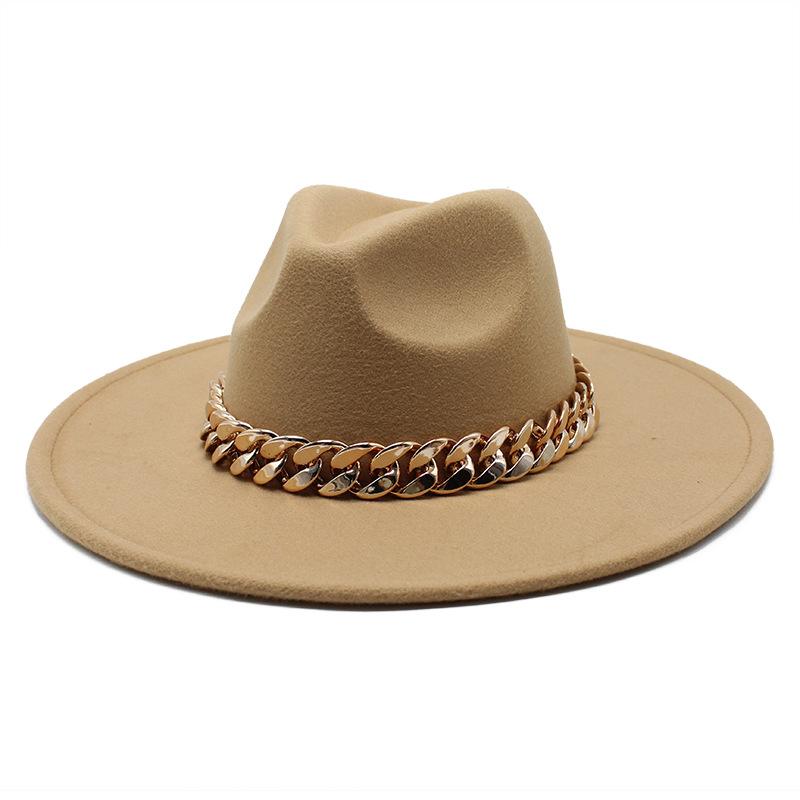 Wind Season Big Eaves Hat Thick Chain Flat Edge Top Hat Men'S And Women'S Woolen Jazz Hat Lmn177