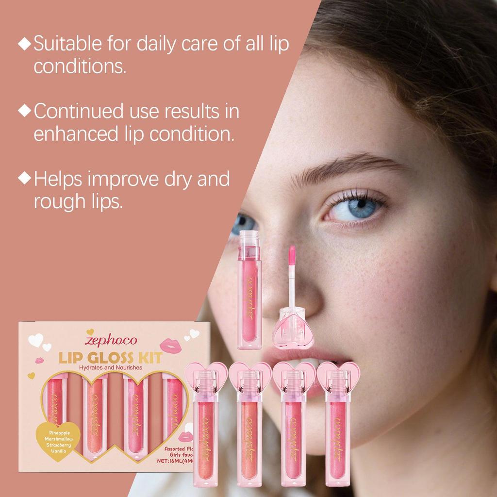 Zephoco Sweetheart Lip Glaze Set: Natural, Silky, Moisturizing Lip Gloss Colors