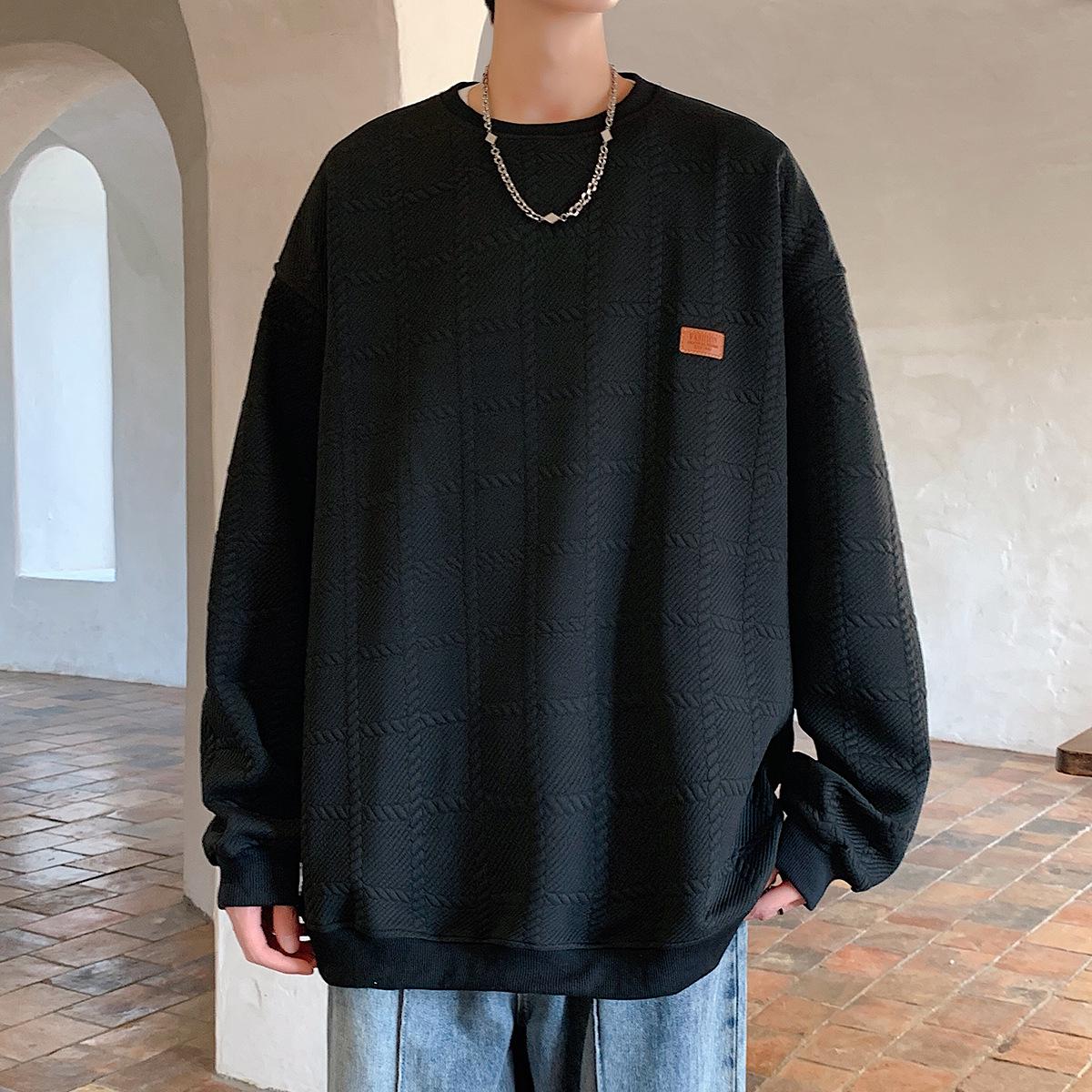 

2025 Autumn Men s Plaid Plus Size Casual Round Neck Hoodie M чорний