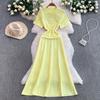 French Light Luxury Celebrity Hollowed-out Knitted Round Neck Dress Women's Autumn and Winter High-end Pearl Buckle Slim-fitting Elegant Long Dress