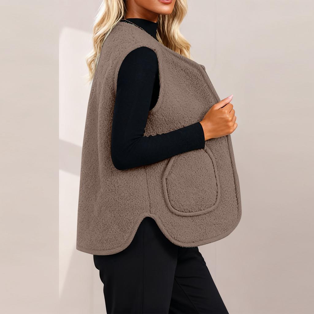 Women's Solid-color Fashionable Fleece Vest Jacket