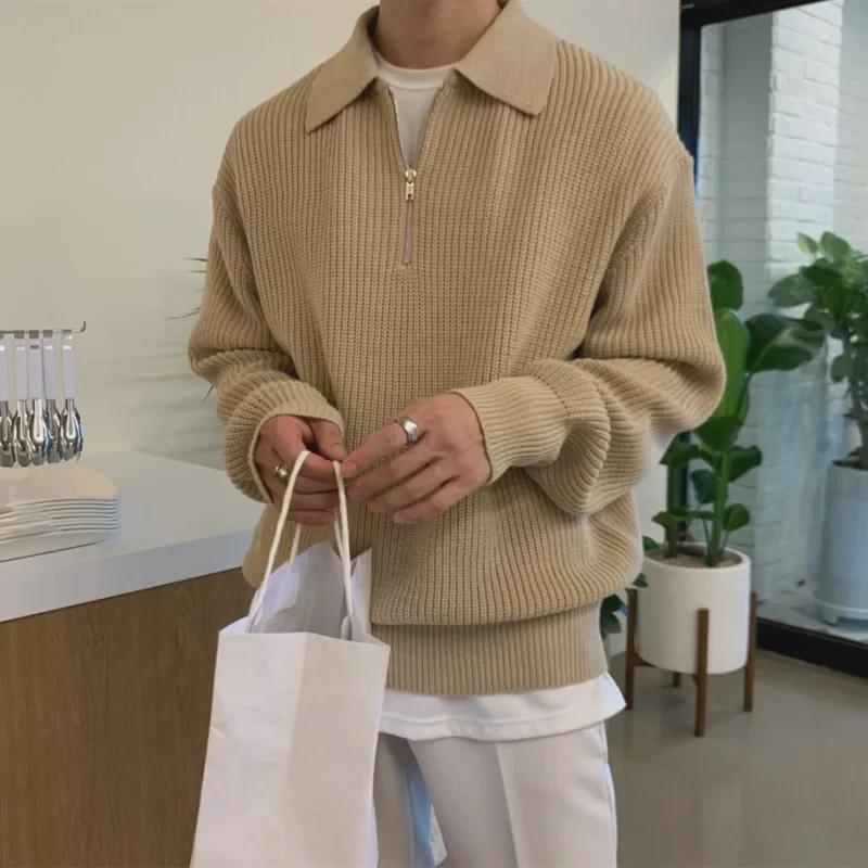 Men's Winter Loose Lapel Polo Sweater Jacket - Trendy Knitted Fashion
