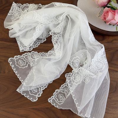 Elegant Embroidered Flower Lace Scarf Lightweight Long Sunscreen Shawl Breathable Mesh Female Headscarf Spring