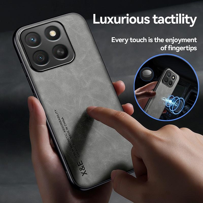 For Honor X8c 4G Case Leather Car Magnetic Holder Phone Cases for Honor X8 c X 8c HonorX8c 4G Soft TPU Frame Protect Back Cover