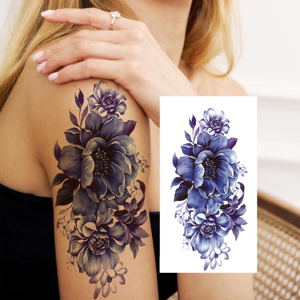 1 Sheet Tiger Snake Flower Temporary Tattoos For Women Girls 3D Rose Watercolor Tattoo Sleeve Bosy Art Drawing Tatoo Sticker