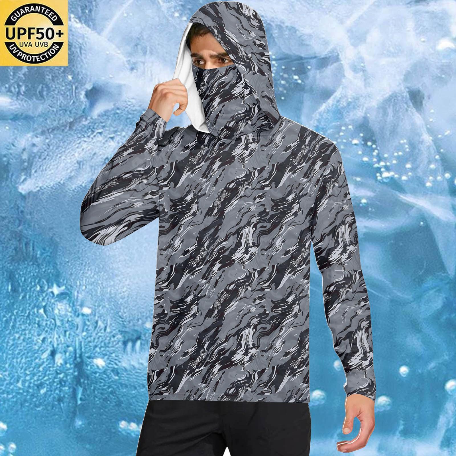 Men s Casual Hooded Long Sleeve Sun Protection Shirt Lightweight Breathable Fabric Quick Dry Outdoor Top with Camouflage Print S