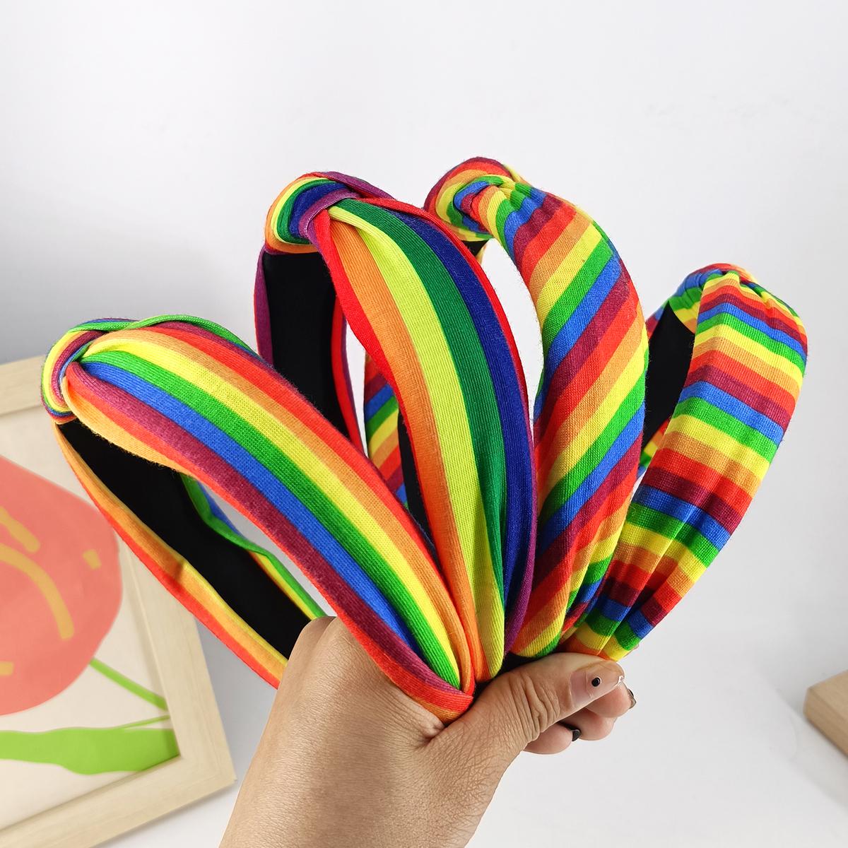 

Colorful Rainbow Striped Hair Hoop Elegant Pride Day Rainbow Striped Headband Durable Soft Festive Party Hair Accessories
