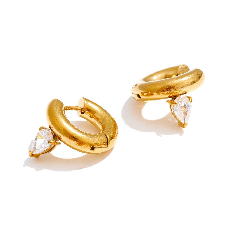 Eetit  Cubic Zirconia Round Water Drop Hoop Earrings 18K Golden Plated Stainless Steel Daily Wear Popular Jewelry 2025 Waterproof