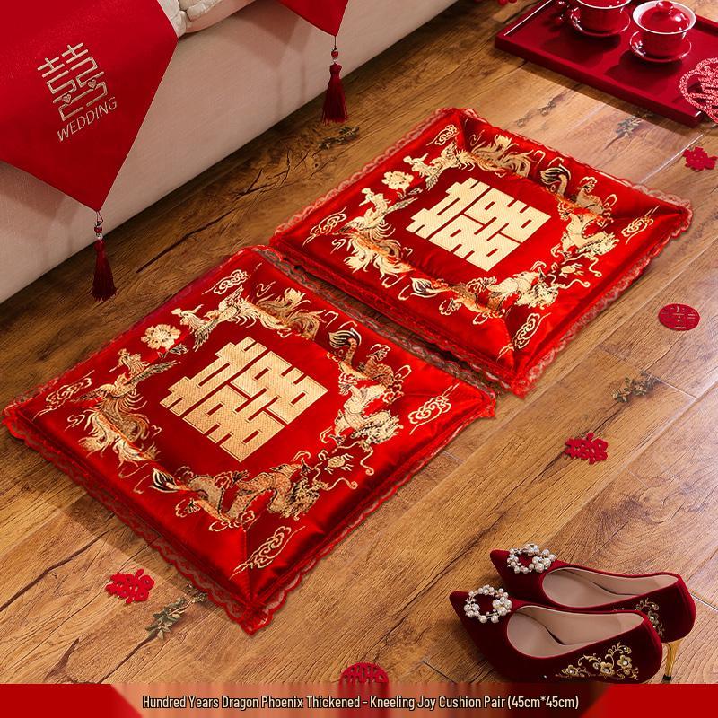 Red Wedding Kneeling Cushions for Newlyweds: Perfect for Blessings, Tea Ceremony, and Traditional Kowtow Rituals.