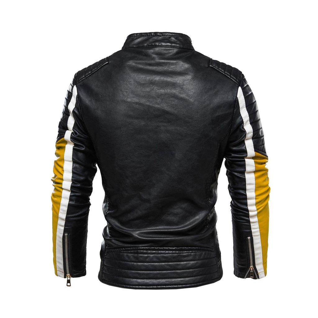 New men's velvet leather jacket jacket youth locomotive clothing color matching British fashion leather jacket men