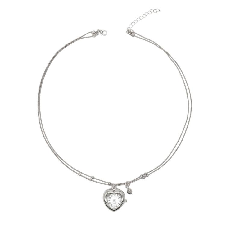 Comfort Fit Multi Layer Necklace Heart Clock Pendant Trendy Layering Chain Jewelry Unique Clavicle Chain