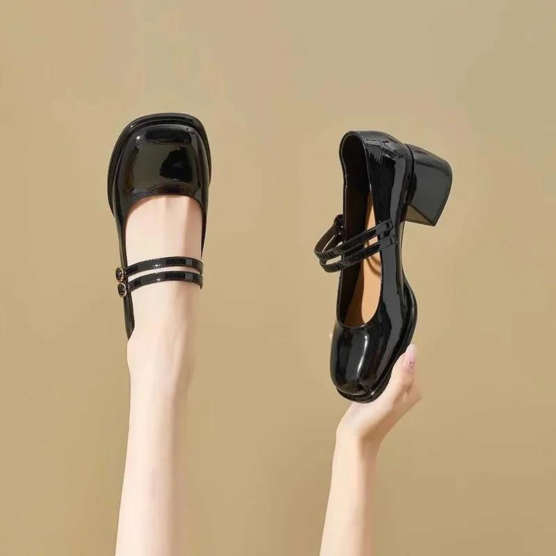 

Винтажные туфли Мэри Джейн Женские красные свадебные туфли 2025 Весна Осень Новые туфли на высоком каблуке Массивные Элегантные Одинарные туфли Резиновая подошва 35 чёрный