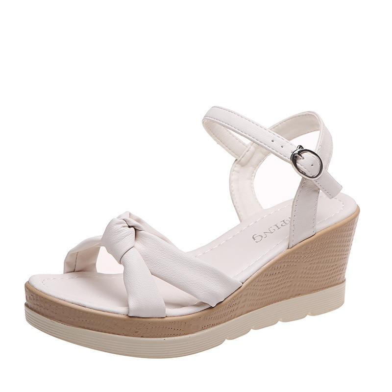 Summer new wedge heel sandals women's thick-soled heightened one-word buckle with muffin sole high-heeled sandals